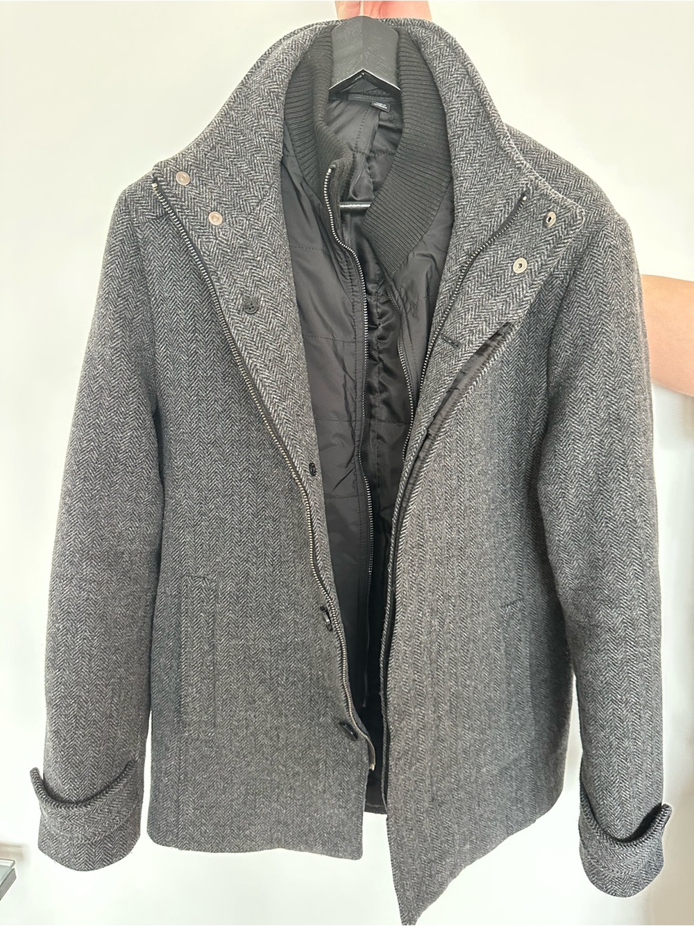 RW&CO. Herringbone Coat. Removable Black Jacket Inner